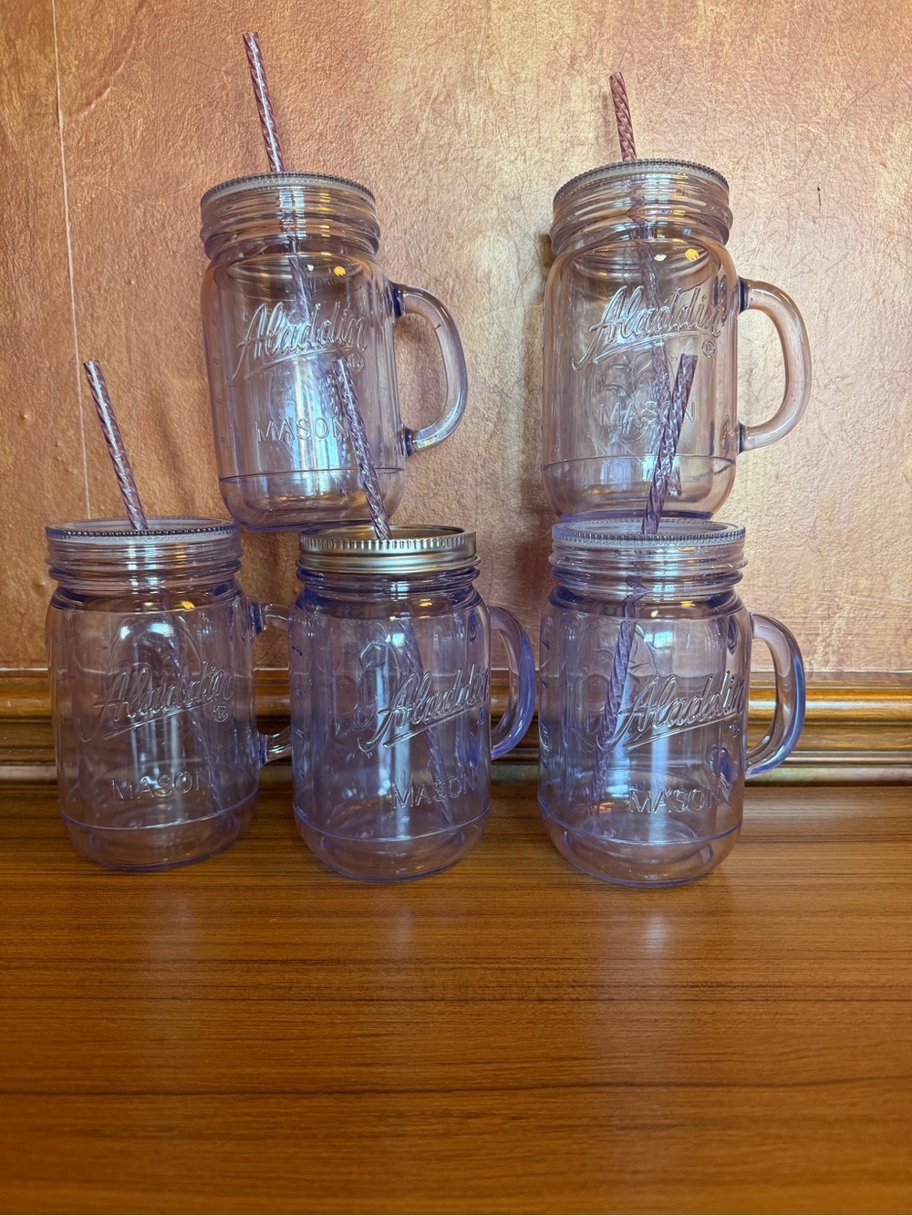 Lot of 5 Aladdin Classic Insulated Mason Jar Tumblers 20oz Clear Lids & Straws
